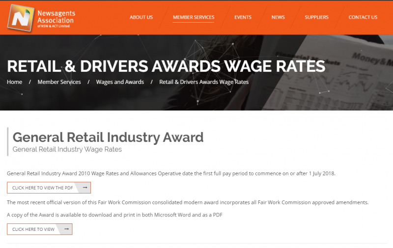 Wage Rates – Download the most recent wage rates for Newsagents in NSW & ACT