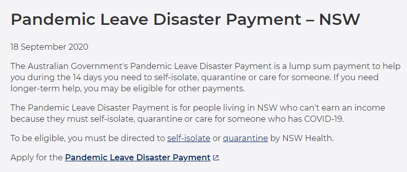 NSW Government partners with the Commonwealth to give workers without leave entitlements access to the Pandemic Leave Disaster Payment arrangements